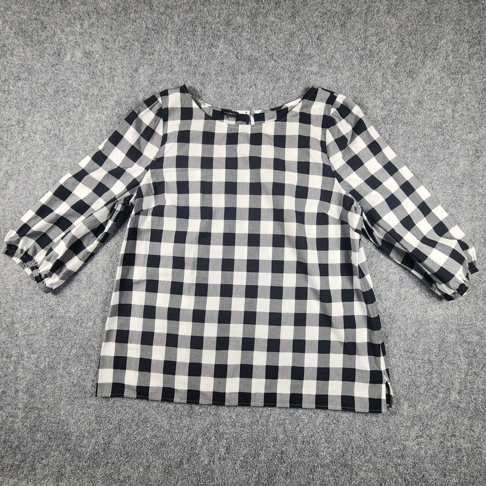 Talbots Womens XL Black White Buffalo Check Gingham 100% Cotton 3/4 Sleeve Top